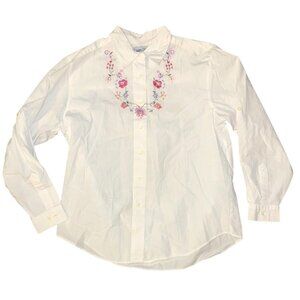 Vintage Cabin Creek Embroidered Floral Button-Up Shirt White Long Sleeve Womens